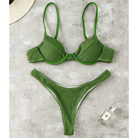 New Ribbed Underwired High Cut Bikini Swimsuit Female Swimwear Women Two-Pieces Bikini Set Thong Bather Bathing Suit Swim V2697B