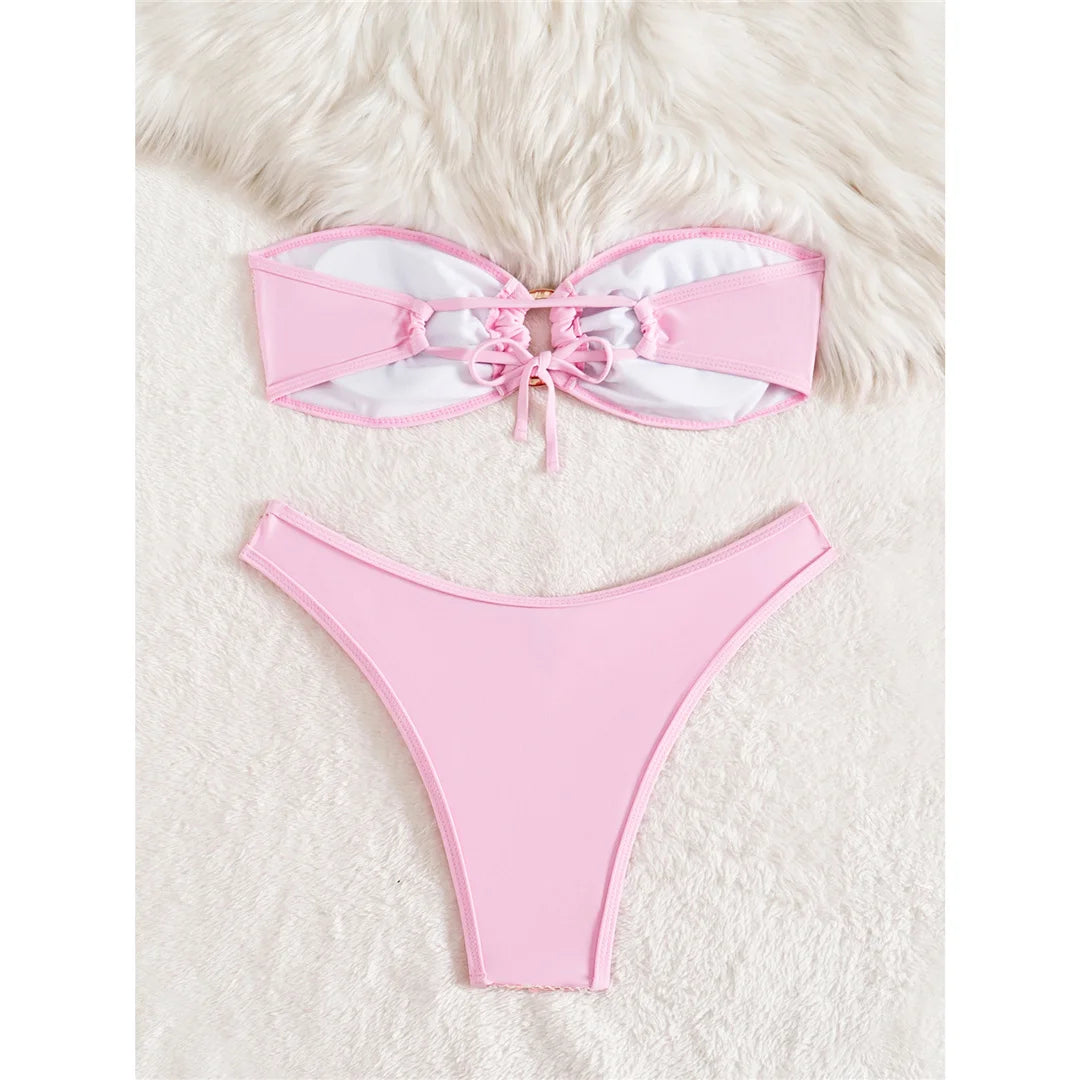 5 Colors Sequins Shiny Bling Women Swimwear Bandeau Bikini Female Swimsuit Two-Pieces Bikini Set Bather Bathing Suit Swim V7311