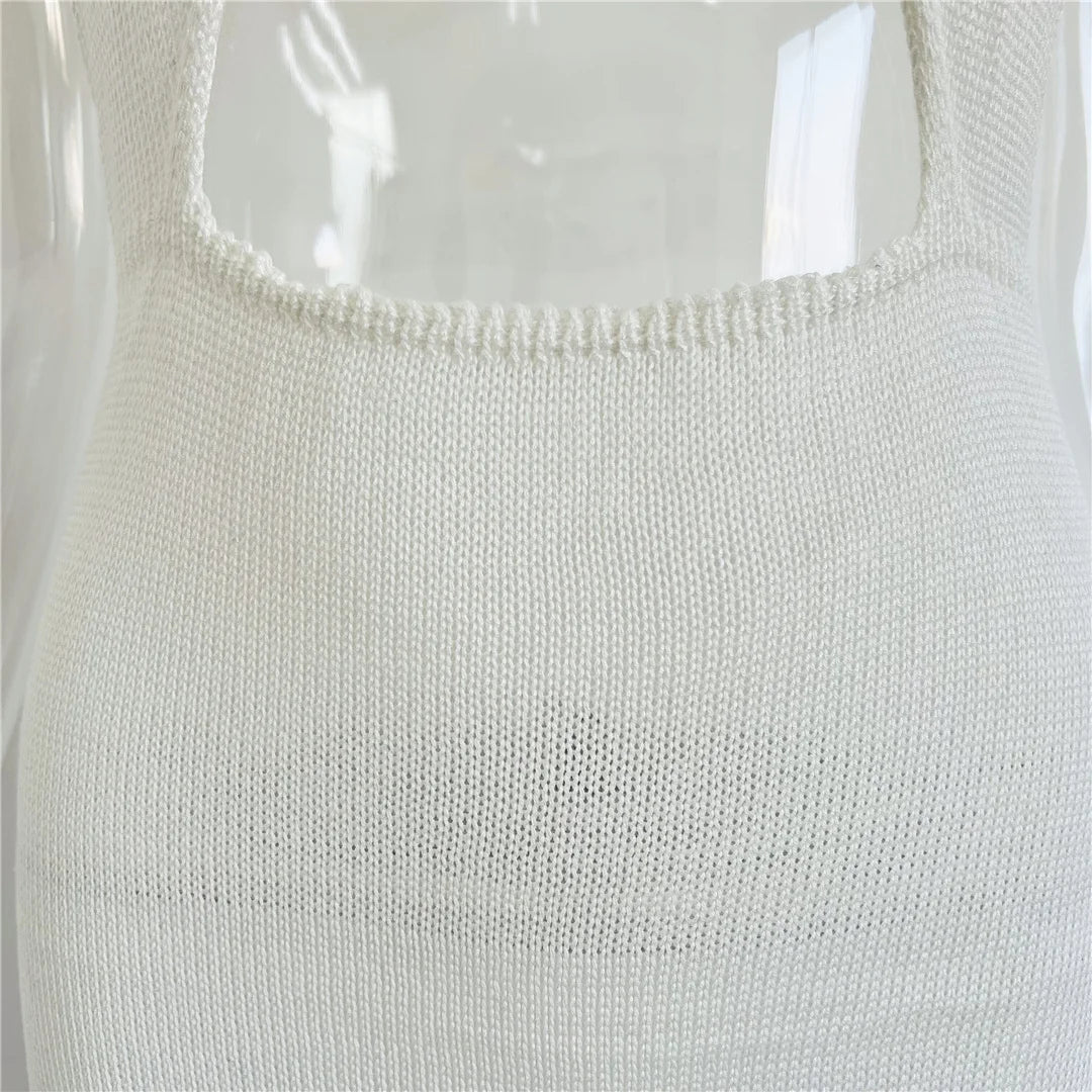 Sexy Knit Halter V Neck Slit Beach Maxi Dress For Women 2026 Chic Cut Out Backless Party Dresses Party Swimwear Cover Up V6164