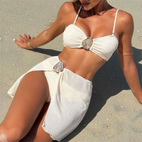 With Skirt High Leg Cut Brazilian Bikini Women Swimwear Female Swimsuit Three-pieces Bikini set Bather Bathing Suit Swim V6741