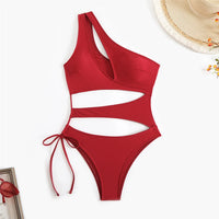 Cut Out Asymmetric One Shoulder One Piece Swimsuit Women Swimwear Female Monokini High Leg Cut Bather Bathing Suit Swim V6254