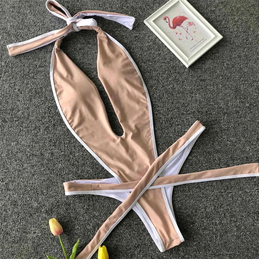 2026 Neon Green Women Swimwear High Cut Backless One Piece Swimsuit Female Bather Sexy Halter Bathing Suit Swim Monokini V1336G