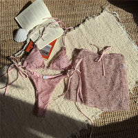 3PCS With Hollow Out Skirt Halter Bikini Female Swimsuit Women Swimwear Three-Pieces Bikini Set Bather Bathing Suit Swim V6451
