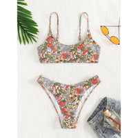 Floral Printed Brazilian Mid Waist Bikini Women Swimwear Female Swimsuit Two-Pieces Bikini Set Bather Bathing Suit Swim V5002