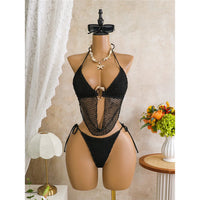 New Hollow Out Tankini Halter Bikini Female Swimsuit Women Swimwear Two-Pieces Bikini Set Strappy Bather Bathing Suit Swim V8076