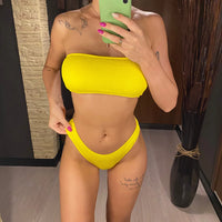 Bandeau Wrinkled Crinkled Bikini Female Swimsuit Women Swimwear Two-Pieces Bikini Set High Cut Bather Bathing Suit Swim V3314