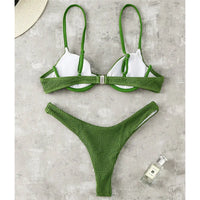New Ribbed Underwired High Cut Bikini Swimsuit Female Swimwear Women Two-Pieces Bikini Set Thong Bather Bathing Suit Swim V2697B