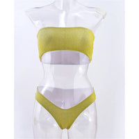 Glitter Sparkling Strapless Bikini Female Swimsuit Women Swimwear Two-Pieces Bikini Set Bandeau Bather Bathing Suit Swim V2236
