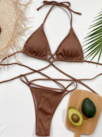 New Sexy Halter Ribbed Bikini Women Swimwear Female Swimsuit Two-Pieces Bikini Set Wrap Around Bather Bathing Suit Swim V2956