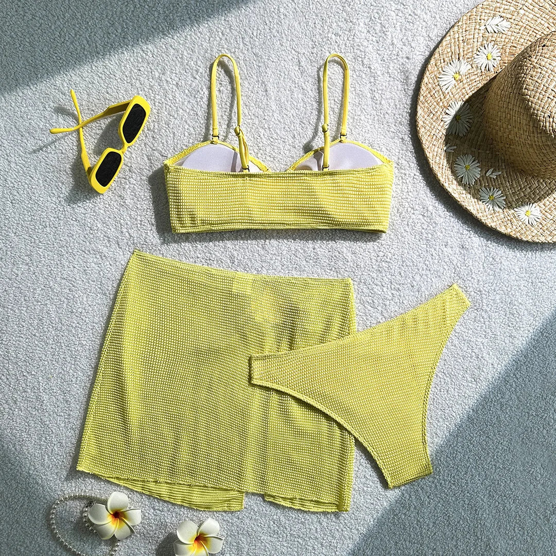 With Skirt High Leg Cut Brazilian Bikini Women Swimwear Female Swimsuit Three-pieces Bikini set Bather Bathing Suit Swim V6741