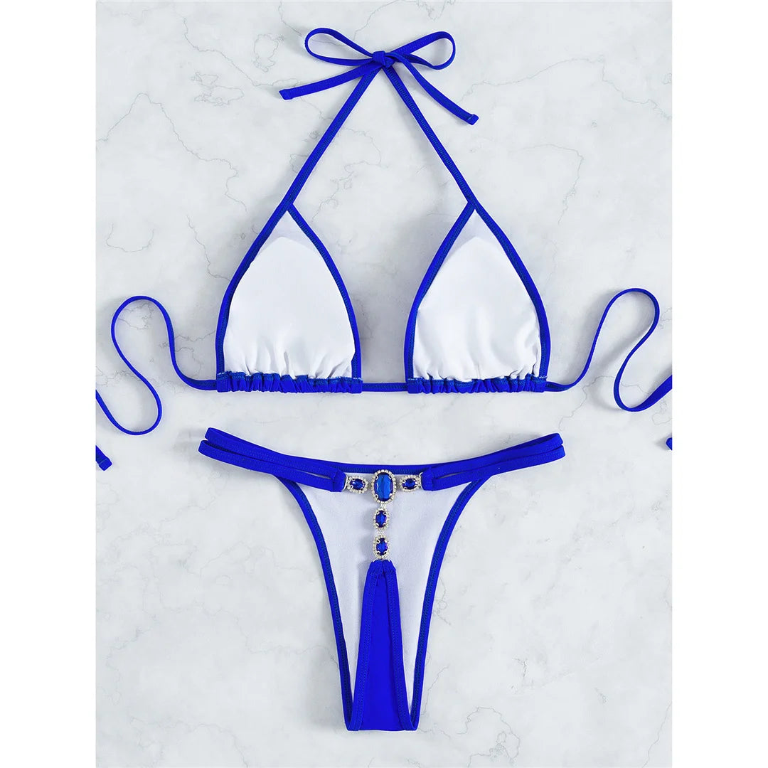 XS - L Rhinestone Extreme Mini Micro Thong Bikini Women Swimwear Female Swimsuit Two-Pieces Bikini Set Bather Bathing Suit V3384