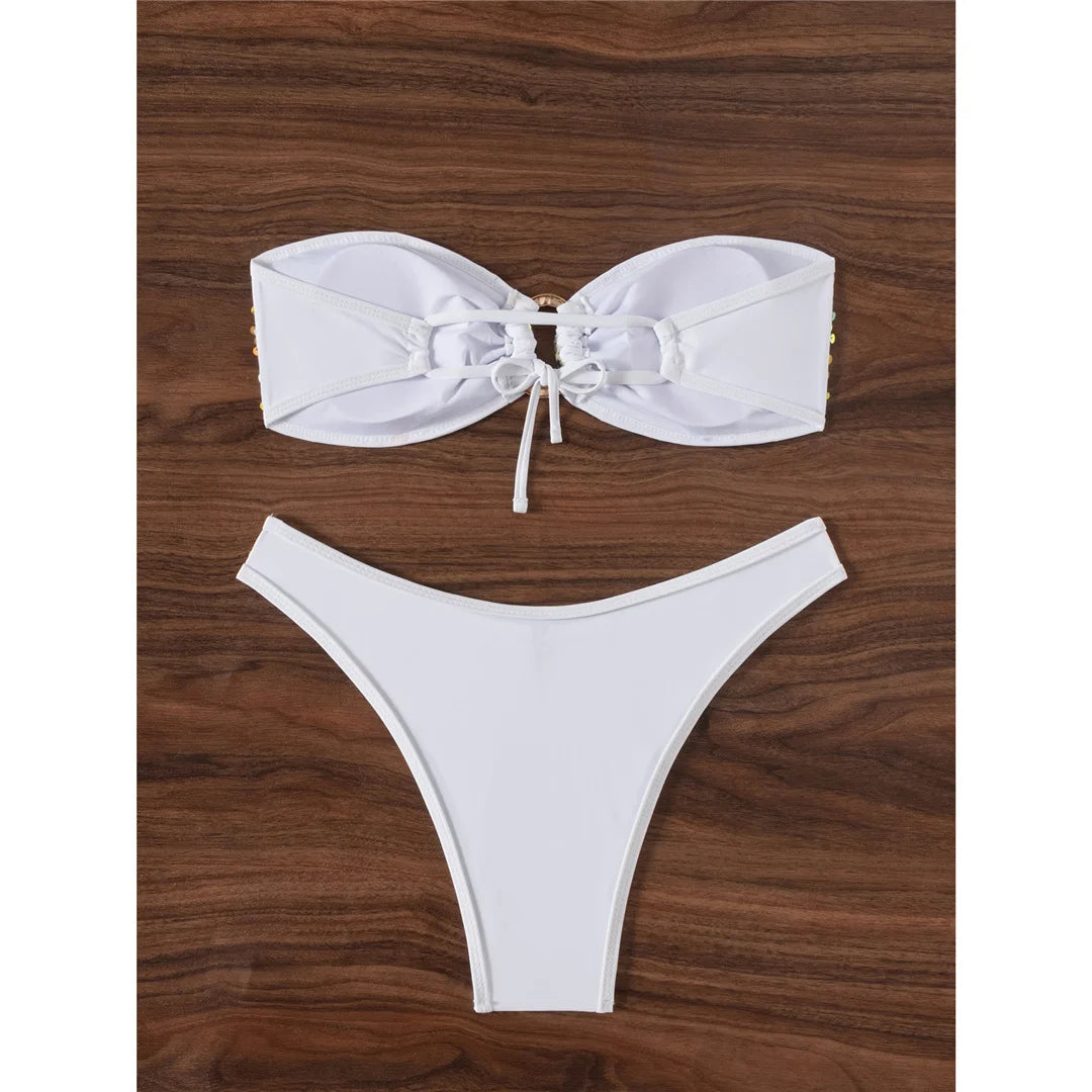5 Colors Sequins Shiny Bling Women Swimwear Bandeau Bikini Female Swimsuit Two-Pieces Bikini Set Bather Bathing Suit Swim V7311