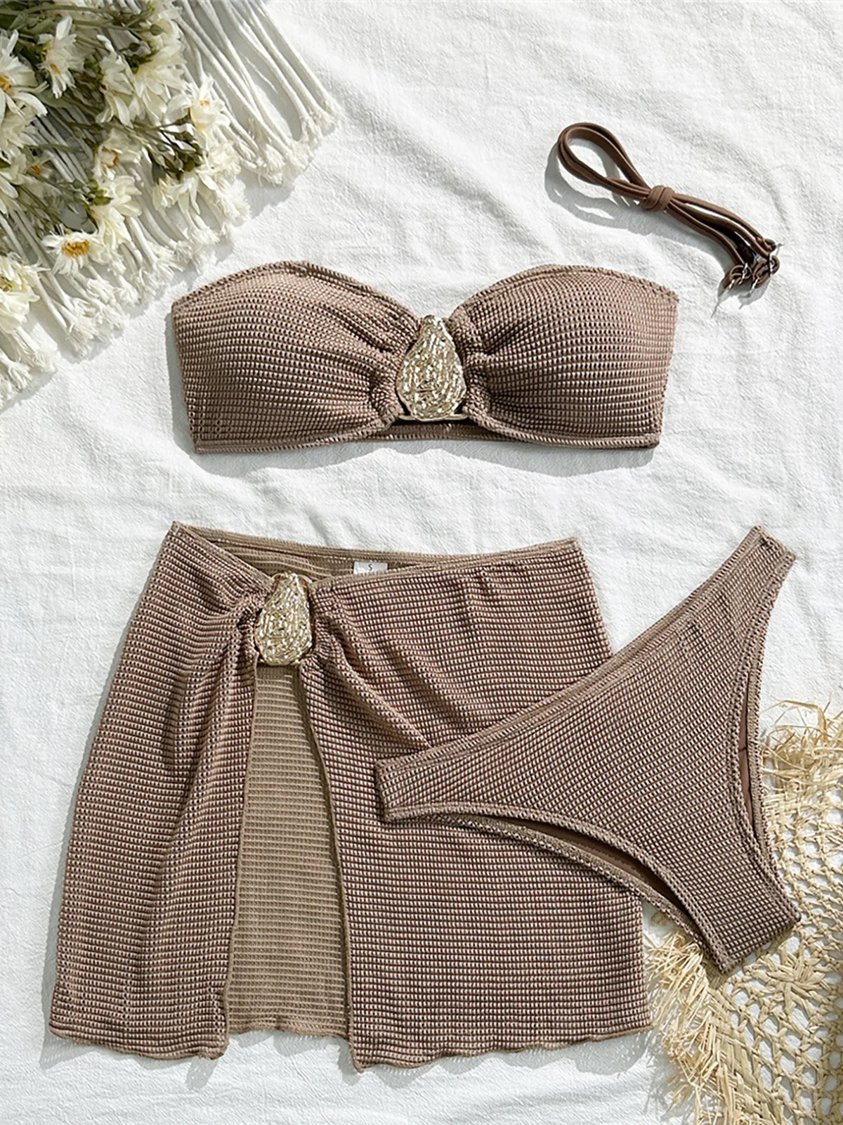 With Skirt High Leg Cut Brazilian Bikini Women Swimwear Female Swimsuit Three-pieces Bikini set Bather Bathing Suit Swim V6741