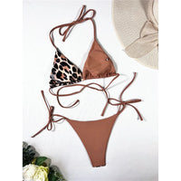 XS - L 8 Color Splicing Halter Leopard Bikini Female Swimsuit Women Swimwear Two-piece Bikini set Bather Bathing Suit Swim V3736