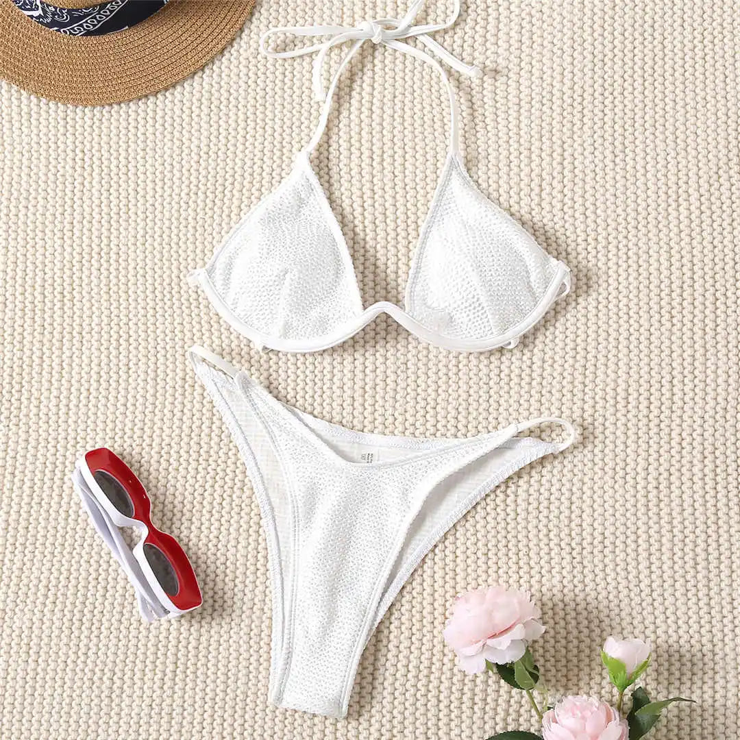 Sexy V-bar Underwired Bikini Women Swimwear Female Swimsuit Two-piece Bikini set V shape High Cut Bather Bathing Suit Swim V2885
