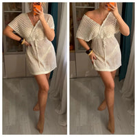 2026 Short Sleeve V Neck Hollow Out Crochet Knitted Tunic Beach Cover Up Cover-ups Beach Dress Beach Wear Beachwear Female V8152