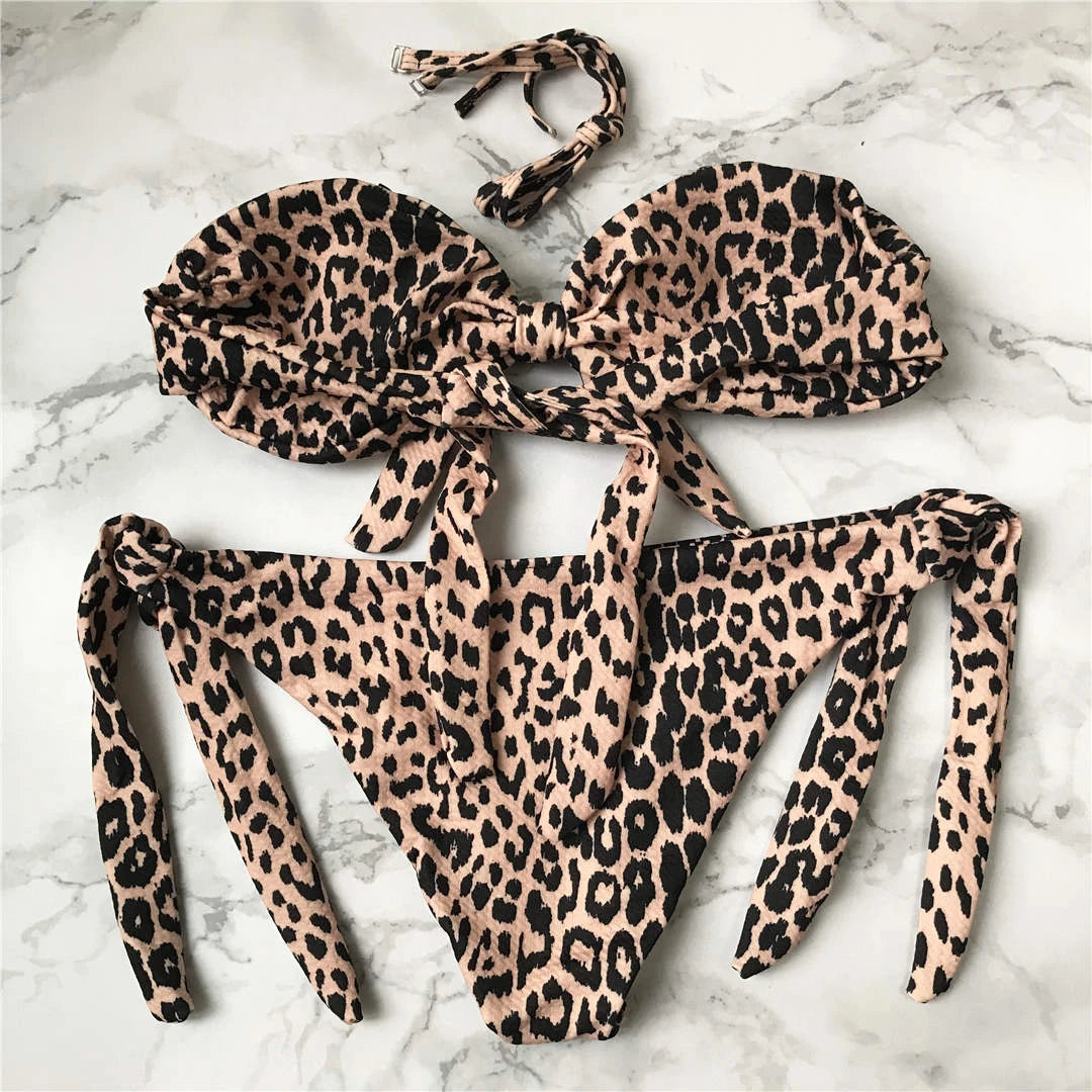 Sexy Leopard Polka Dot Knotted Brazilian Bikini Women Swimwear Female Swimsuit Two-Pieces Bikini Set Bather Bathing Suit V643