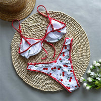 Cherry Printed Underwired Brazilian Bikini Women Swimwear Female Swimsuit Two-Pieces Bikini Set Bather Bathing Suit Swim V5913