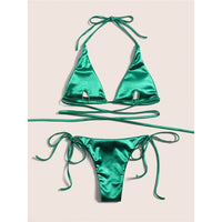 Sexy 13 Colors Halter Satin Brazilian Bikini Women Swimwear Female Swimsuit Two-Pieces Bikini Set Bather Bathing Suit Swim V4966