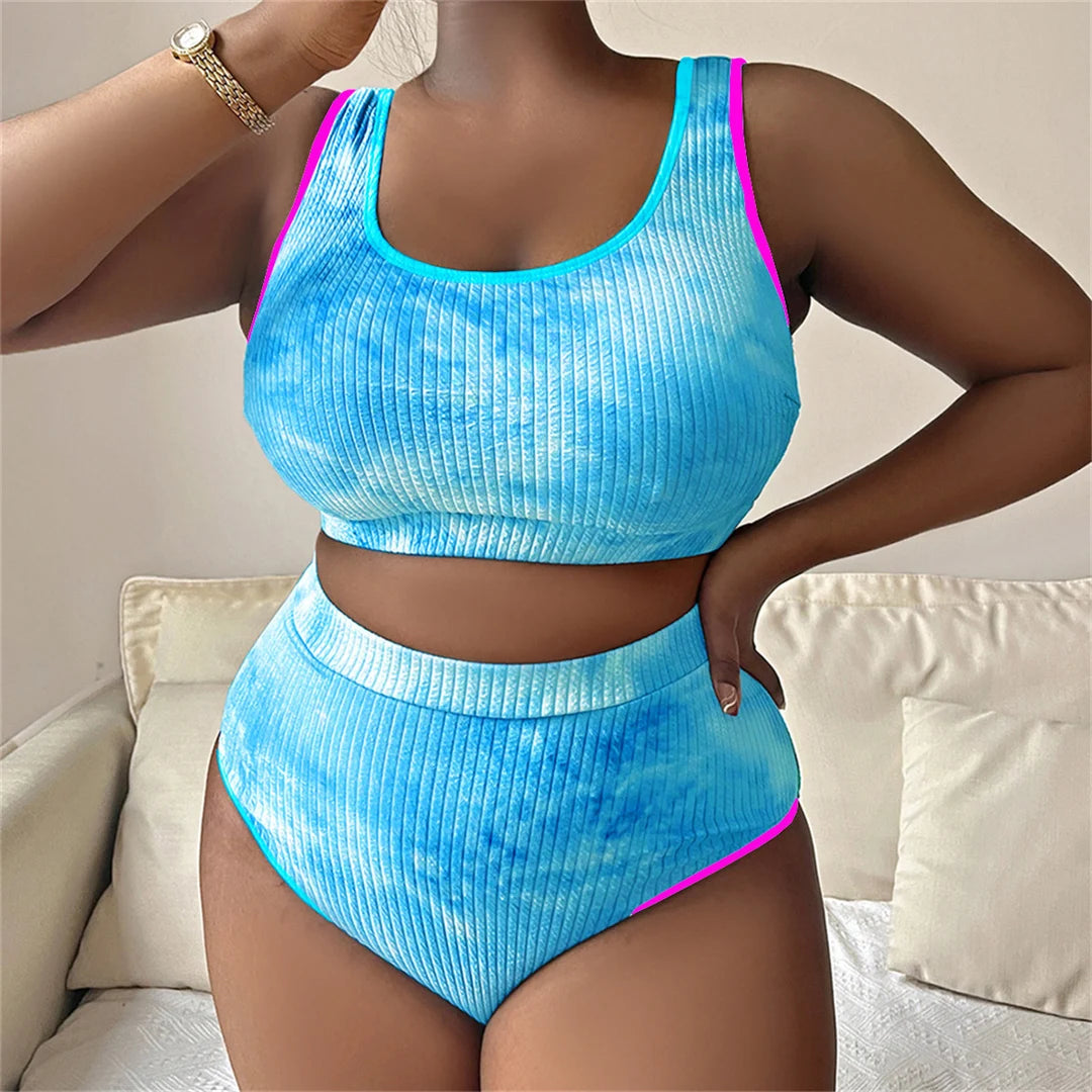 0XL - 4XL New Tie Dye Bikini Large Size Swimwear Plus Size Women Swimsuit Female Two-Pieces Bikini Set Bather Bathing Suit V5948