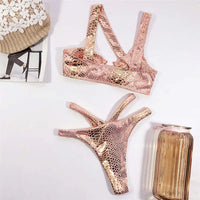 Sexy Snake Printed Asymmetric Bikini Female Swimsuit Women Swimwear Two-Pieces Bikini Set Strappy Bather Bathing Suit Swim V1923