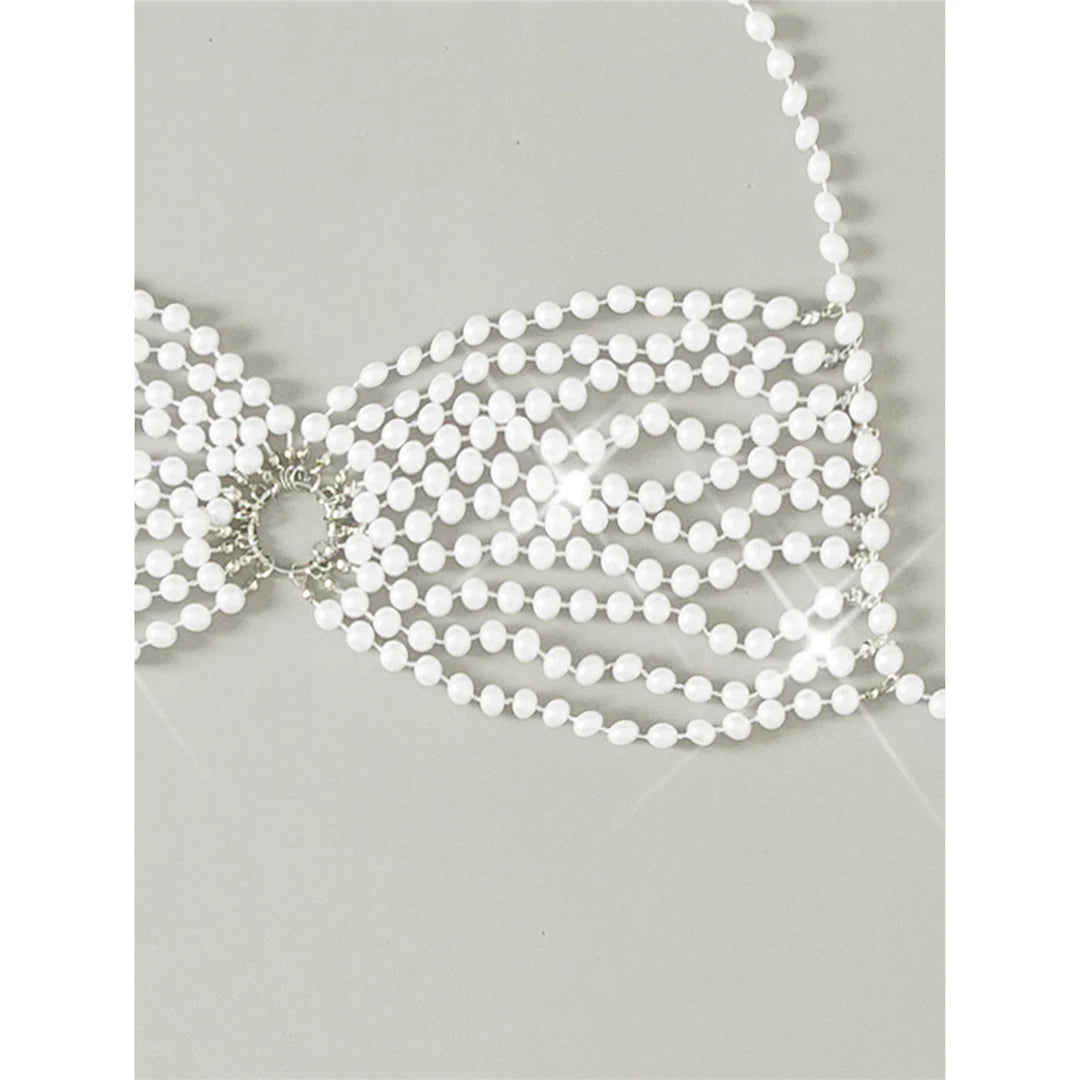 Luxury Pearls Halter See Through Bikini Top Female Swimsuit Women Swimwear Bather Bathing Suit Swim Hollow Out Beach Top V5407