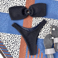 Wrinkled Bandeau High Cut Bikini Women Swimwear Female Swimsuit Two-Pieces Bikini Set Strapless Bather Bathing Suit Swim V3367