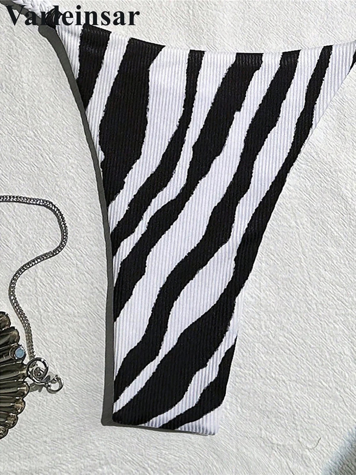 XS - L Zebra Halter Mini Thong Bikini Women Swimwear Female Swimsuit Two-Pieces Bikini Set Padded Bather Bathing Suit Swim V6759