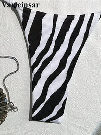 XS - L Zebra Halter Mini Thong Bikini Women Swimwear Female Swimsuit Two-Pieces Bikini Set Padded Bather Bathing Suit Swim V6759