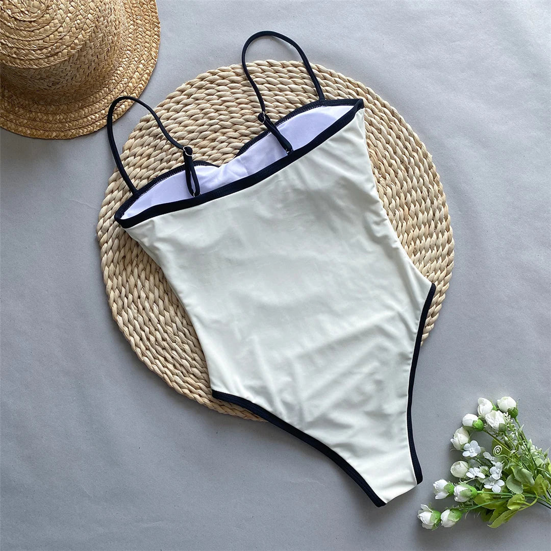2026 Sexy Color Block Splicing High Leg Cut Full Back Women Swimwear One Piece Swimsuit Female Bather Bathing Suit Swim V5622