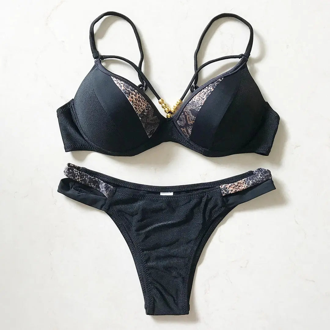 S - XL Splicing Bikini Push Up Swimsuit Female Swimwear Women Two-Pieces Bikini Set Bra Cup Bather Bathing Suit Swim V2103SW
