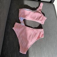 New Asymmetric Cut Out Wrinkled One Piece Swimsuit Women Swimwear Female One Shoulder Padded Bather Bathing Suit Swim Lady V4100