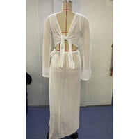 Hollow Out See Through Long Sleeve Crochet Knitted Tunic Beach Cover Up Cover-ups Beach Dress Beach Wear Beachwear Female V5991