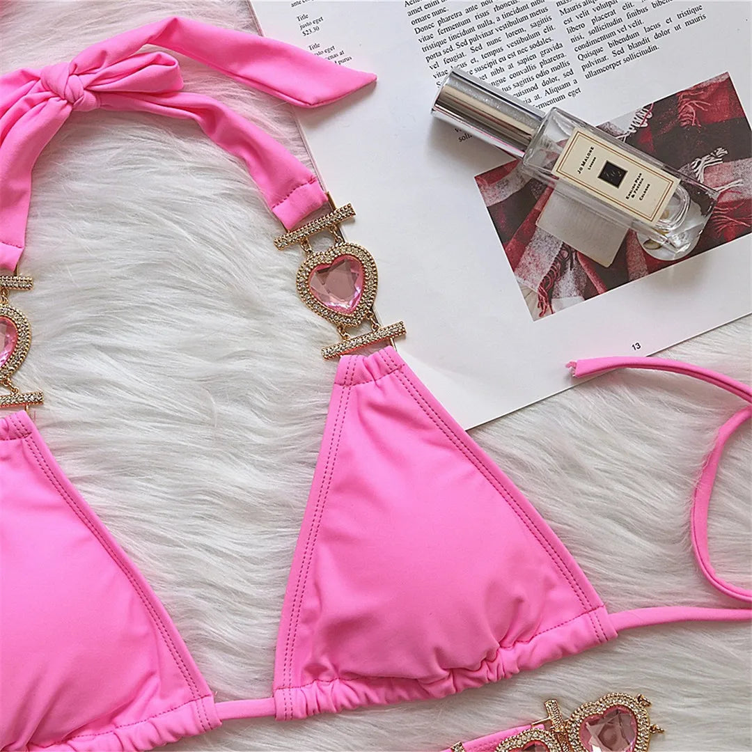Diamond Rhinestone Bikini  Female Swimsuit Women Swimwear Two-Pieces Bikini Set With Hairbands Bather Bathing Suit Swim V3047G