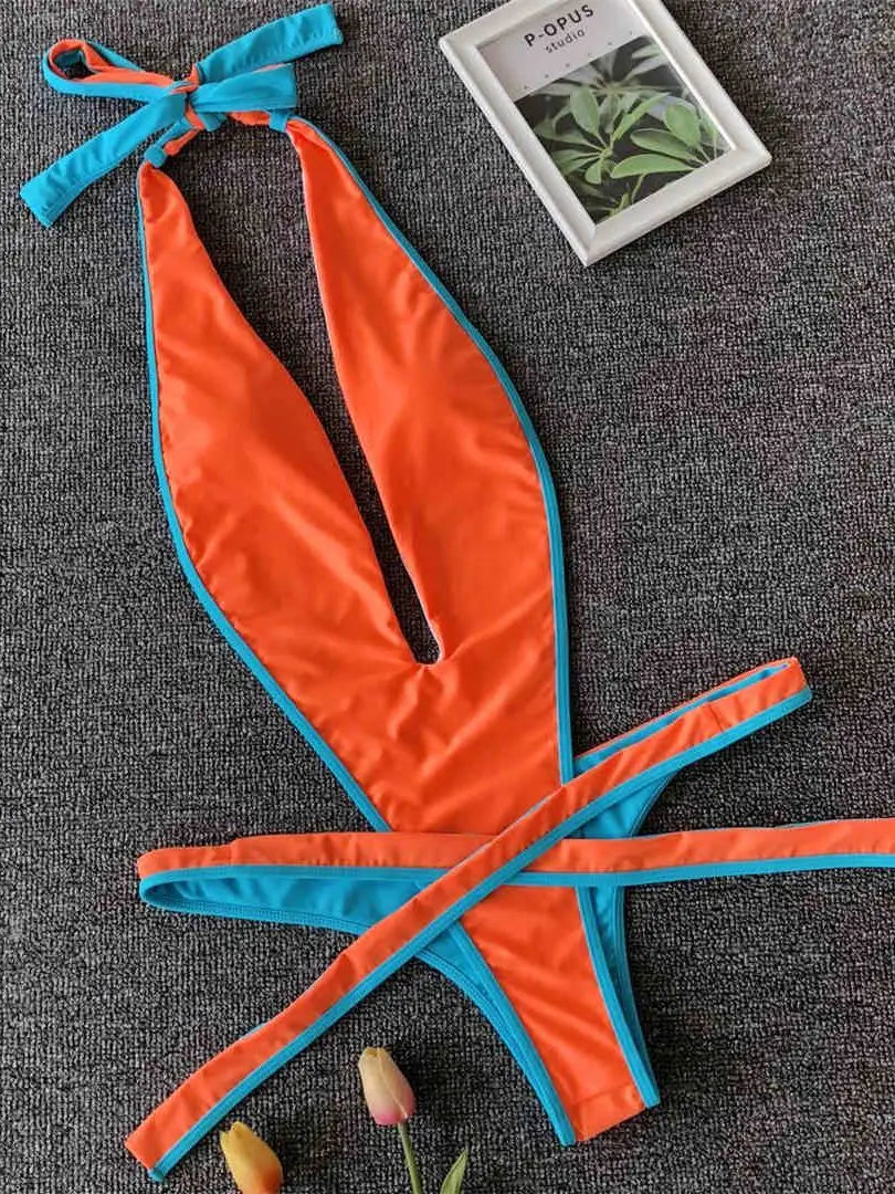 2026 Neon Green Women Swimwear High Cut Backless One Piece Swimsuit Female Bather Sexy Halter Bathing Suit Swim Monokini V1336G