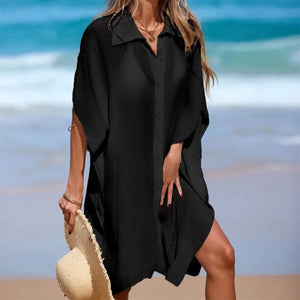 Chemise de plage cache-maillot à manches courtes noire