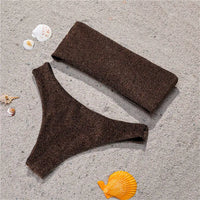Glitter Sparkling Strapless Bikini Female Swimsuit Women Swimwear Two-Pieces Bikini Set Bandeau Bather Bathing Suit Swim V2236