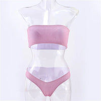 Glitter Sparkling Strapless Bikini Female Swimsuit Women Swimwear Two-Pieces Bikini Set Bandeau Bather Bathing Suit Swim V2236
