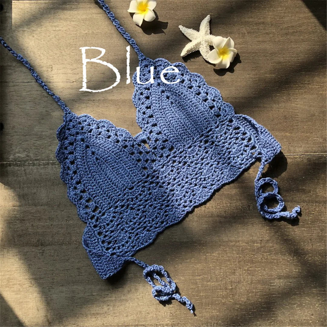 S - XL 9 Colors Crochet Knitted Bikini Top Female Swimsuit Women Swimwear Bather Bathing Suit Swim Hollow Out Beach Top V4193