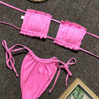 Sexy Leopard Bandeau Brazilian Bikini Swimsuit Female Swimwear Women Two-Pieces Bikini Set Pleated Bather Bathing Suit V1242L