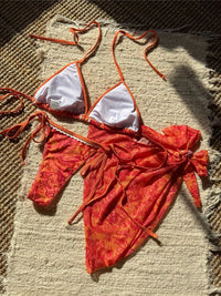 With Sarong Printed Halter Bikini Women Swimwear Female Swimsuit Three-Pieces Bikini Set Padded Bather Bathing Suit Swim V6966