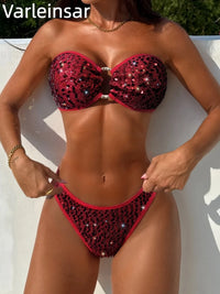 5 Colors Sequins Shiny Bling Women Swimwear Bandeau Bikini Female Swimsuit Two-Pieces Bikini Set Bather Bathing Suit Swim V7311
