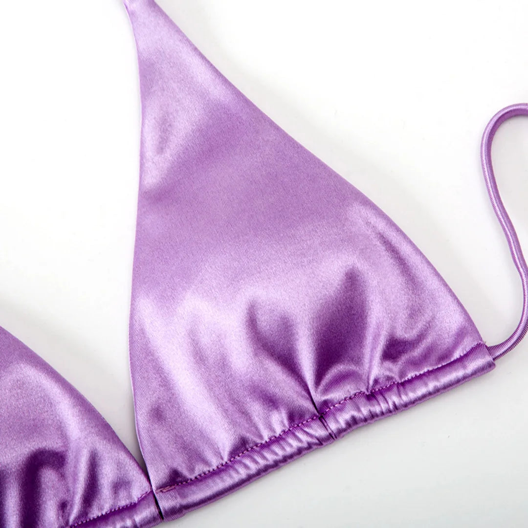 Sexy 13 Colors Halter Satin Brazilian Bikini Women Swimwear Female Swimsuit Two-Pieces Bikini Set Bather Bathing Suit Swim V4966
