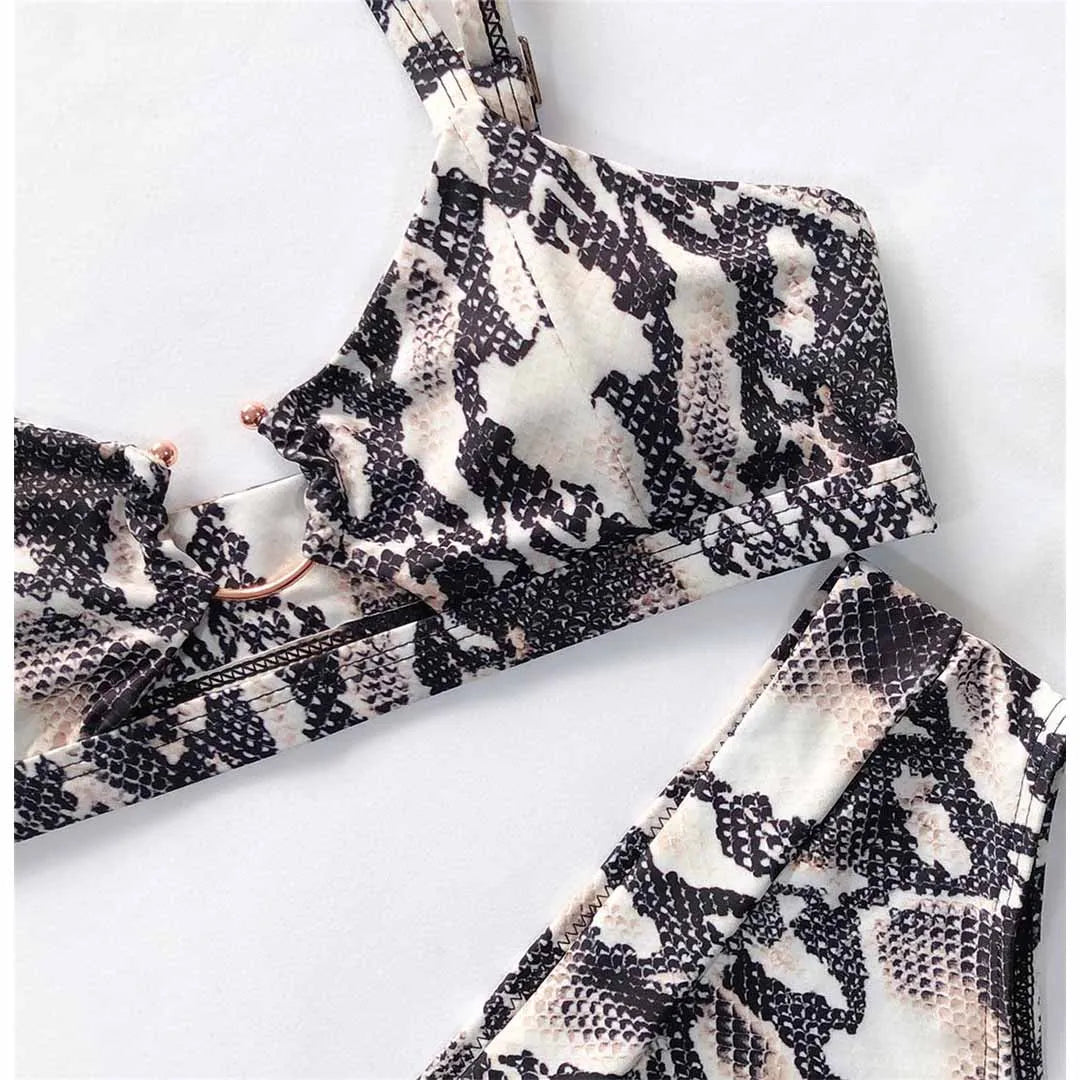 NEW Leopard Swimsuit High Waist Bikini Women Swimwear Two-Pieces Bikini Set Bather Snake Printed Bathing Suit Swim Wear V1712