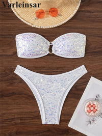 5 Colors Sequins Shiny Bling Women Swimwear Bandeau Bikini Female Swimsuit Two-Pieces Bikini Set Bather Bathing Suit Swim V7311