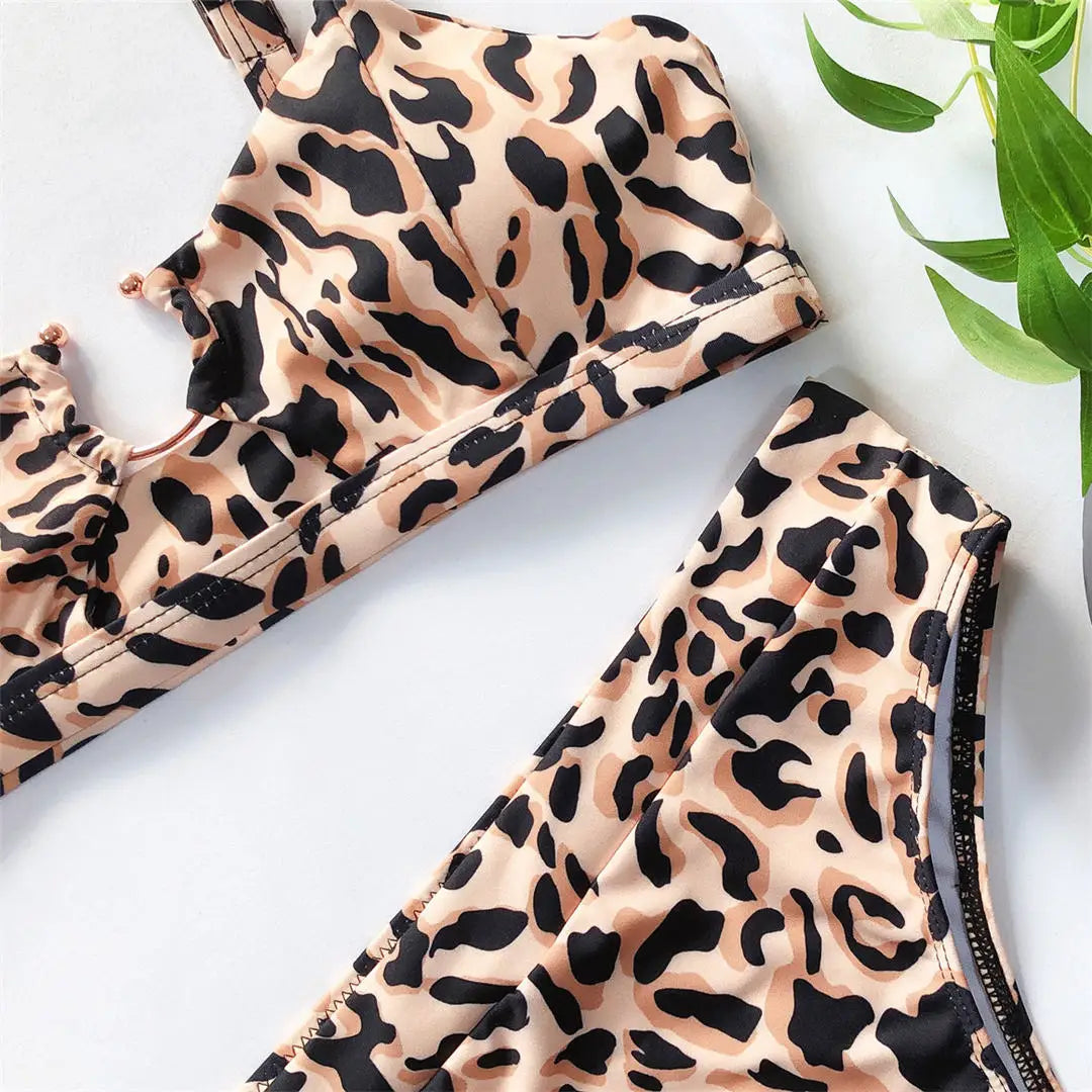 NEW Leopard Swimsuit High Waist Bikini Women Swimwear Two-Pieces Bikini Set Bather Snake Printed Bathing Suit Swim Wear V1712