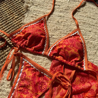With Sarong Printed Halter Bikini Women Swimwear Female Swimsuit Three-Pieces Bikini Set Padded Bather Bathing Suit Swim V6966