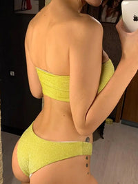 Glitter Sparkling Strapless Bikini Female Swimsuit Women Swimwear Two-Pieces Bikini Set Bandeau Bather Bathing Suit Swim V2236