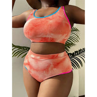 0XL - 4XL New Tie Dye Bikini Large Size Swimwear Plus Size Women Swimsuit Female Two-Pieces Bikini Set Bather Bathing Suit V5948