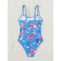 S - XL Sexy Flowers Printed Floral Wrinkled One Piece Swimsuit Women Swimwear Female High Leg Cut Bather Bathing Suit Swim V5816